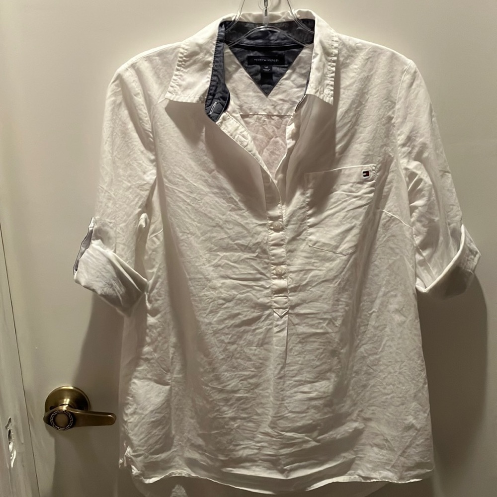 Tommy Hilfiger White Collared Long Sleeve Shirt